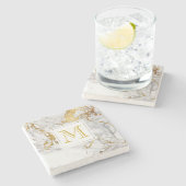 Goldader-Marmor-Monogramm Steinuntersetzer (Seitenansicht)