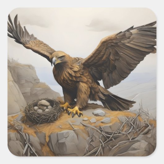 Goldadler im Nest Quadratischer Aufkleber (Vorderseite)