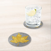 GoldAhornblatt auf Silber Runder Pappuntersetzer (Vor Ort)