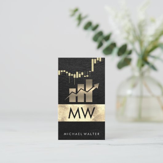 Goldaktie| Leder | Graph Visitenkarte (Stehend Vorderseite)