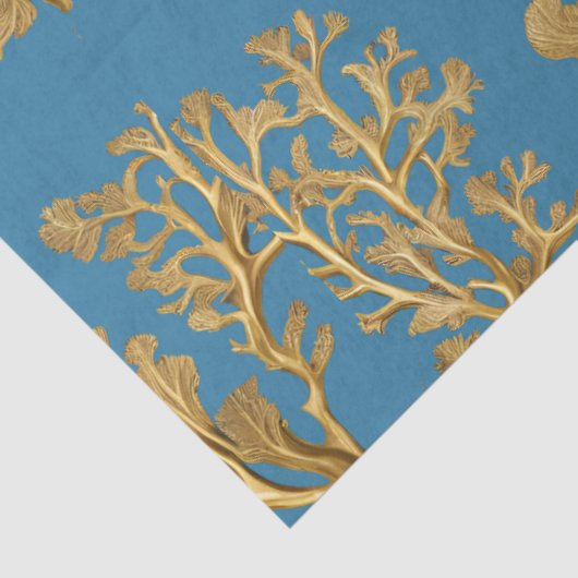 Goldalgen auf Aqua Blue Tissue Seidenpapier (Detail)