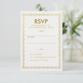 Goldan Art Deco Wedding RSVP Card Karte (Stehend Vorderseite)