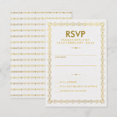 Goldan Art Deco Wedding RSVP Card Karte (Vorne/Hinten)