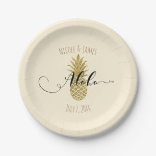 Goldananascreme Tropisch Elegante Hochzeit Pappteller