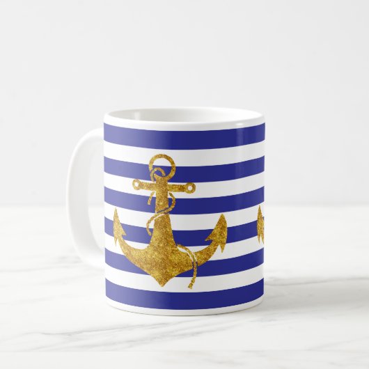 Goldanker auf blauen Streifen Kaffeetasse (Vorderseite Links)