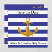 Goldanker auf blauen Streifen Save the Date (Vorne/Hinten)