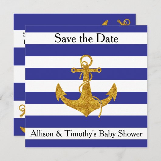 Goldanker auf blauen Streifen Save the Date (Vorne/Hinten)