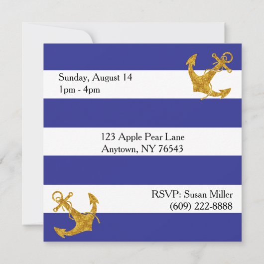 Goldanker auf blauen Streifen Save the Date (Rückseite)