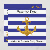 Goldanker auf blauen Streifen Save The Date (Vorne/Hinten)