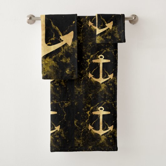 Goldanker aus schwarzem Marmor mit minimalistische Badhandtuch Set (Insitu)