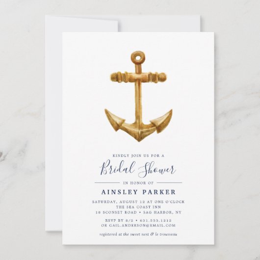 Goldanker | Brautdusche Einladung (Vorderseite)