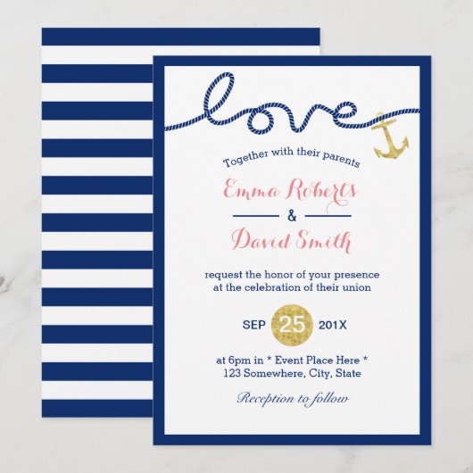 Goldanker-Hochzeit Einladung (Vorne/Hinten)