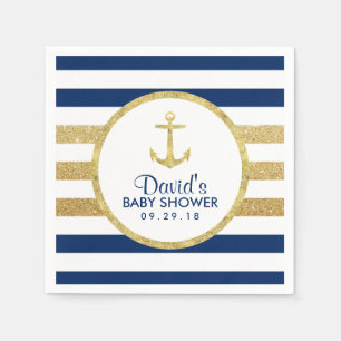 Goldanker-Marine-Gold Stripes SeeBabyparty Serviette