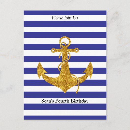 Goldanker mit blauen Streifen Geburtstag Postkarte (Vorderseite)