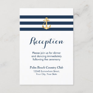 Goldanker-Navy-Strip-Hochzeitsempfang Einladung