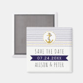Goldanker Streifen nautische Hochzeit Save the Dat Magnet (Vorderseite/Rückseite)