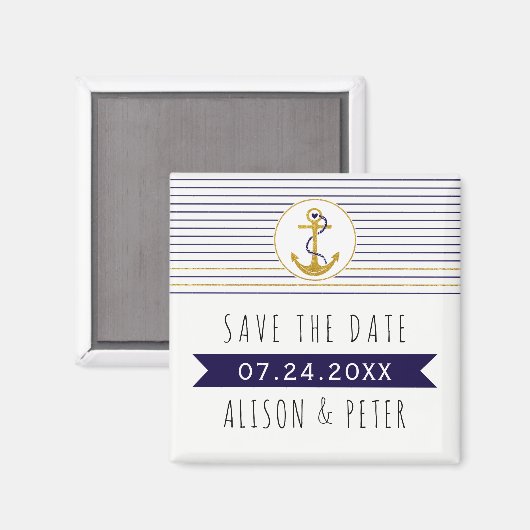 Goldanker Streifen nautische Hochzeit Save the Dat Magnet (Vorderseite/Rückseite)