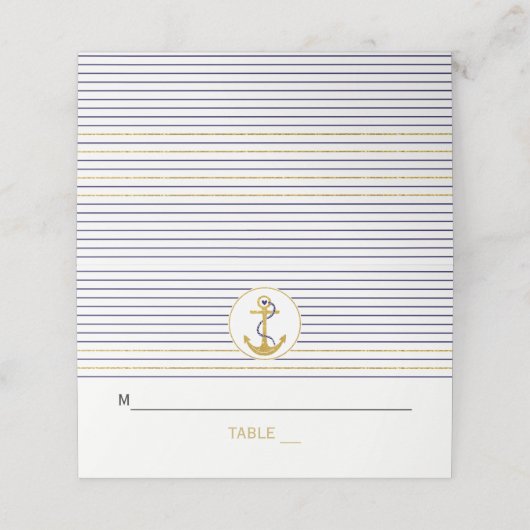 Goldanker Streifen nautische Hochzeitsbegleitung Platzkarte (Außenseite Aufgefaltet)