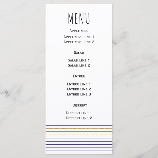 Goldanker und Streifen nautische Hochzeitskarte Menükarte (Rückseite)