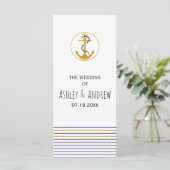 Goldanker und Streifen nautisches Hochzeitsprogram Programm (Stehend Vorderseite)