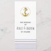 Goldanker und Streifen nautisches Hochzeitsprogram Programm (Vorderseite)