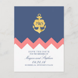 Goldankerkoralle Save the Date Zickzack Ankündigungspostkarte