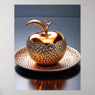 Goldapfel auf einem Teller Poster