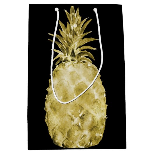 GoldAquarell-Ananas Mittlere Geschenktüte (Vorderseite)