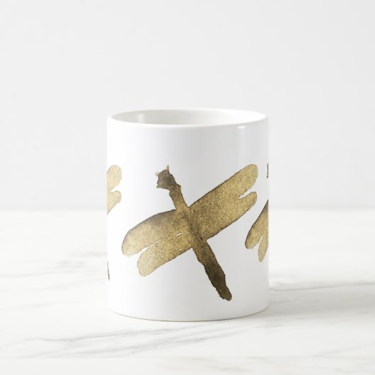 GoldAquarell-Libellen Kaffeetasse (Mittel)
