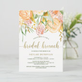 GoldAquarell mit Blumen auf BrautBrunch des Weiß-| Einladung (Stehend Vorderseite)