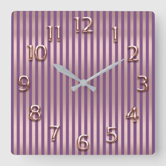 Goldarabic Number Purple Stripes Quadratische Wanduhr (Vorderseite)