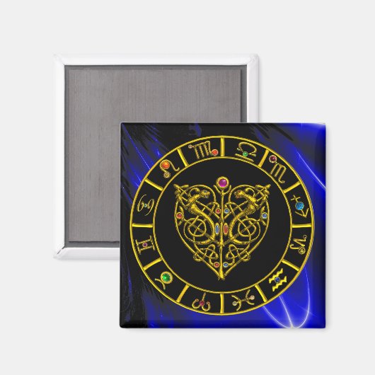 GOLDASTRALHERZ, Zodiaka-Zeichen, Astrologie-Diagra Magnet (Vorderseite/Rückseite)