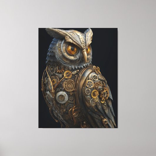 Goldäugige Steampunk-Eule Leinwanddruck (Vorderseite)