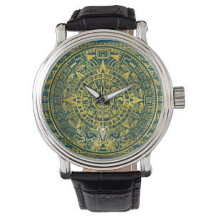 Goldaztekischer Inka-Mayakalender Armbanduhr