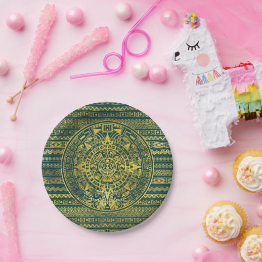 Goldaztekischer Inka-Mayakalender Pappteller (Party)