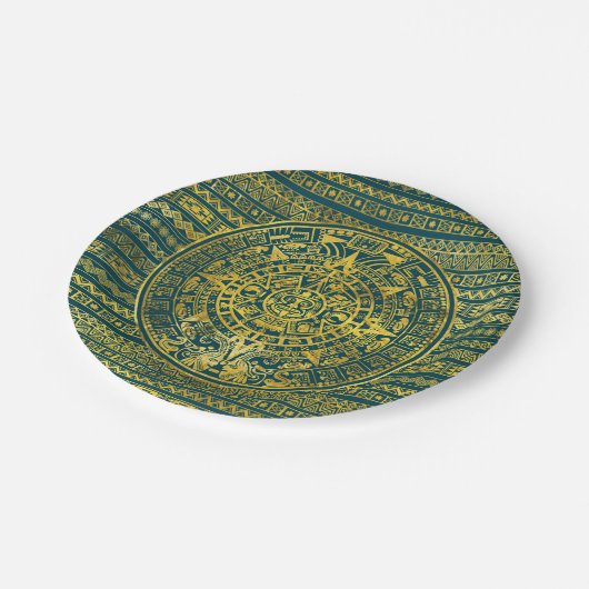 Goldaztekischer Inka-Mayakalender Pappteller (Schrägansicht)