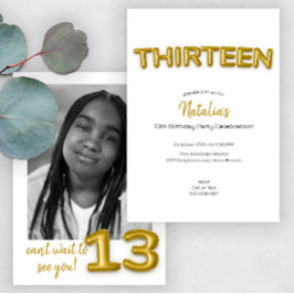 Goldballon Dreizehnte Geburtstag Foto Einladung