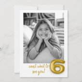 Goldballon Sechster Geburtstag Foto Einladung (Rückseite)