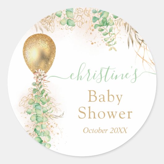 Goldballon Wasserfarben BläsernBaby-Dusche Runder Aufkleber (Vorderseite)