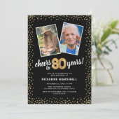 Goldballons 2 Foto 80. Geburtstag Einladung (Stehend Vorderseite)