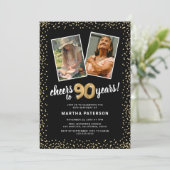 Goldballons 2 Foto 90. Geburtstag Einladung (Stehend Vorderseite)