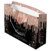 Goldballons aus Quinceanera, schwarze Rose Große Geschenktüte (Rückseite Schrägansicht)