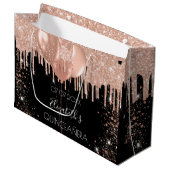 Goldballons aus Quinceanera, schwarze Rose Große Geschenktüte (Vorderseite Schrägansicht)