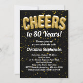 Goldballons Cheers bis 80 Jahre 80. Geburtstag Einladung (Vorderseite)