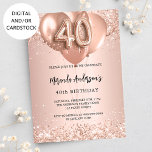 Goldballons der 40. Rose Einladung<br><div class="desc">Für einen eleganten 40. Geburtstag. Eine Rose goldener Hintergrund. Mit Rose Gold,  rosa Imitat Glitzern und Ballons dekoriert. Personalisieren und fügen Sie einen Namen und Party-Details. Der Name ist mit einem handgeschriebenen Stil Skript geschrieben,  Nummer 40 mit ballon Stil Schriftart.</div>