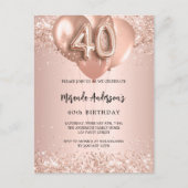 Goldballons der 40. Rose Einladungspostkarte (Vorderseite)