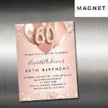 Goldballons der 60. Rose Magnetkarte<br><div class="desc">Für einen eleganten 60. Geburtstag. Eine Rose goldener Hintergrund. Mit Rose Gold,  rosa Imitat Glitzer,  Glitzern und Ballons dekoriert. Personalisieren und fügen Sie einen Namen und Party-Details. Der Name ist mit einem handgeschriebenen Stil Skript geschrieben,  Nummer 60 mit ballon Stil Schriftart.</div>