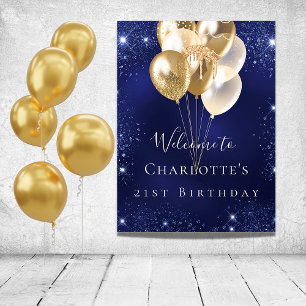 Goldballons der Birthday Marine Blue Glitzer willk Poster