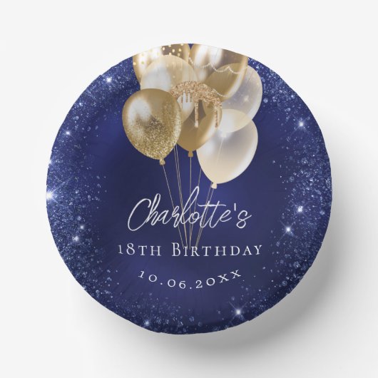 Goldballons der Birthday Marinebahn Glitzer Pappteller (Vorderseite)