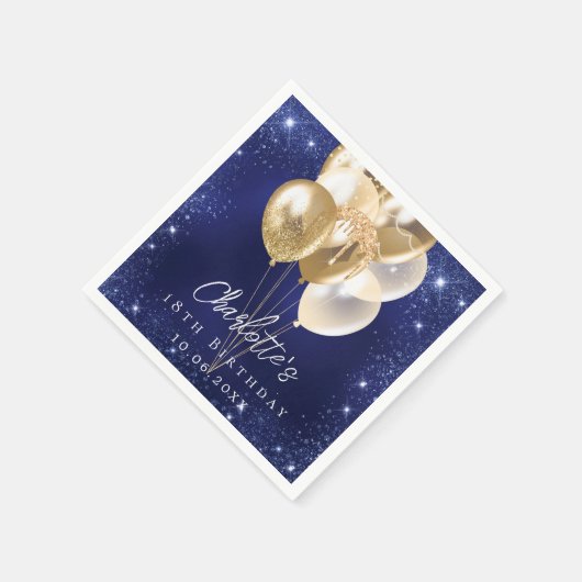 Goldballons der Birthday Marinebahn Glitzer Serviette (Ecke)